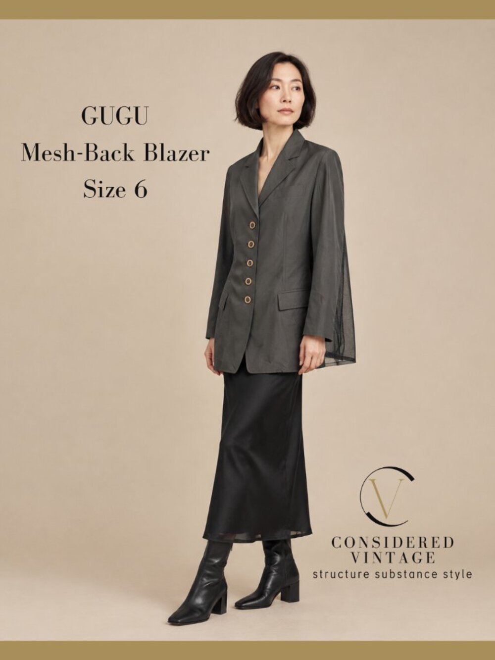 Vintage 90s GUGU Italian Sheer Mesh Back Blazer - Grey Deconstructed Minimalist